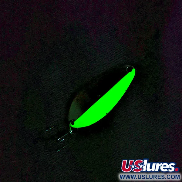 Vintage Acme Little Cleo UV, 1/4oz Nickel/ green -UV glows fishing spoon #17795