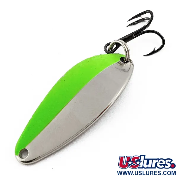 Vintage Acme Little Cleo UV, 1/4oz Nickel/ green -UV glows fishing spoon #17795