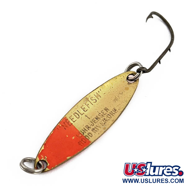 Vintage Luhr Jensen Needlefish 1, 1/16oz Gold/red fishing spoon #17954