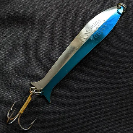 Vintage Acme Flash-King Wobbler, 1/4oz Nickel/blue fishing spoon #17992