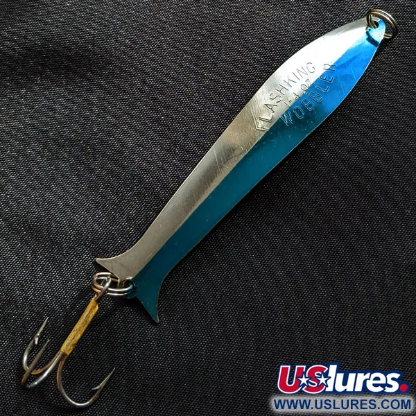 Vintage Acme Flash-King Wobbler, 1/4oz Nickel/blue fishing spoon #17992