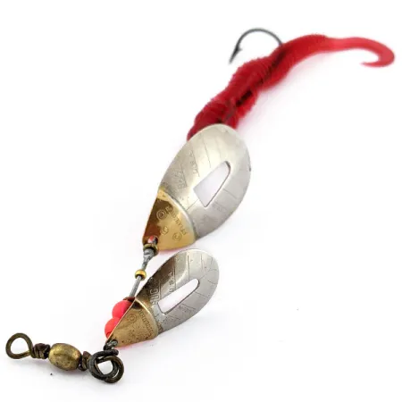 Vintage Pflueger June Bug, 1/3oz Nickel/Gold/Red spinning lure #18037