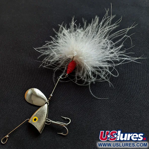 Vintage Uncle Josh Marabou Spinrite, 1/3oz Nickel fishing spoon #18051