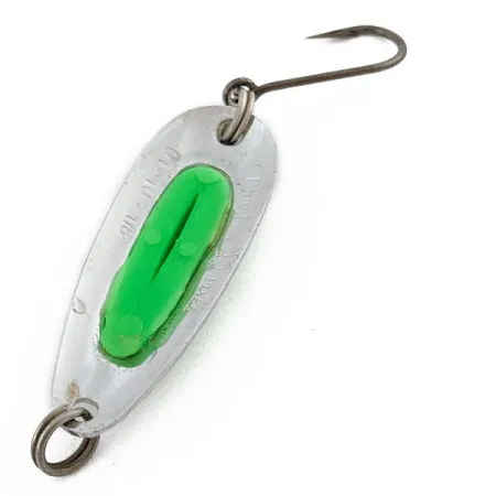 Vintage Blue Fox Pixee, 1/8oz nickel/green UV fishing spoon #18098