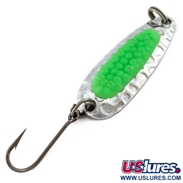 Vintage   Blue Fox Pixee, 1/8oz nickel/green UV fishing spoon #18098