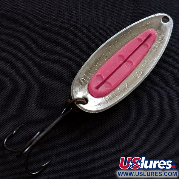 Vintage   Nebco Pixee, 1/2oz nickel/pink fishing spoon #18104