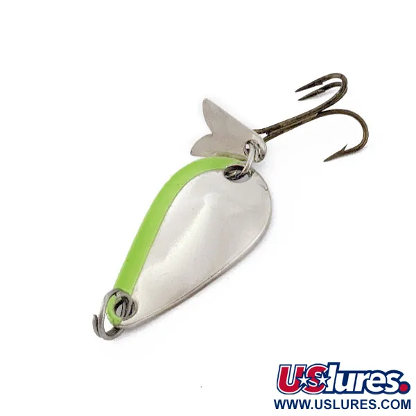 Vintage Acme K.O. Wobbler, 1/8oz nickel/green fishing spoon #18119