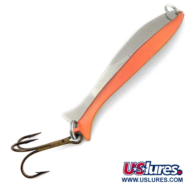 Vintage Acme Flash-King Wobbler, 3/16oz nickel/orange fishing spoon #18144