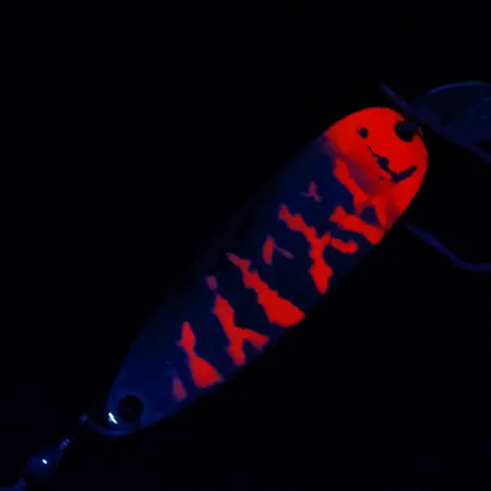 Vintage Luhr Jensen Krocodile #5, 1oz nickel/orange UV fishing spoon #18213