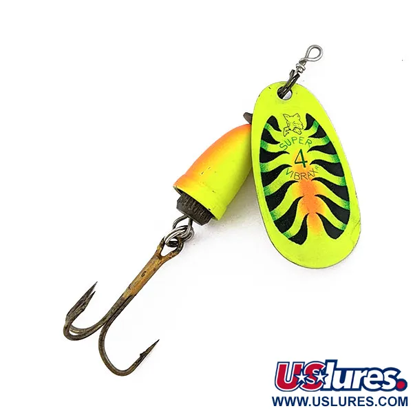 Vintage   Blue Fox Super Vibrax 4, 3/8oz Fire Tiger spinning lure #18215