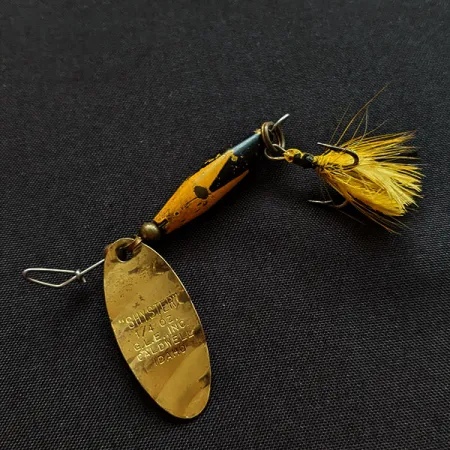 Vintage Glen Evans Shyster, 1/4oz gold/black/yellow spinning lure #18255