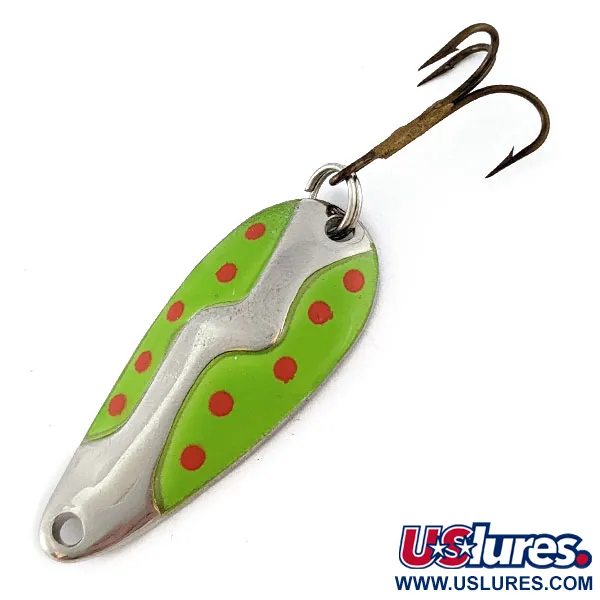 Vintage Acme Kamlooper Spoon, 2/5oz nickel/green/red fishing spoon #18299