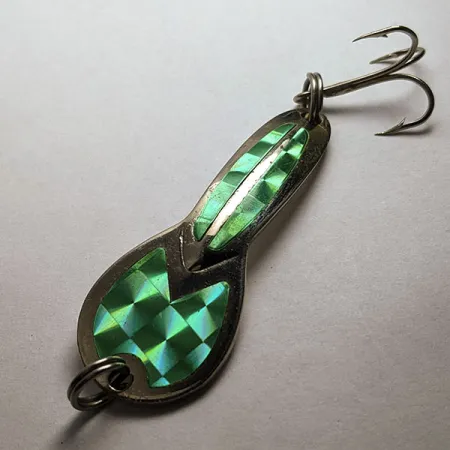 Vintage Glen Evans Loco 2, 1/4oz nickel/green fishing spoon #18300