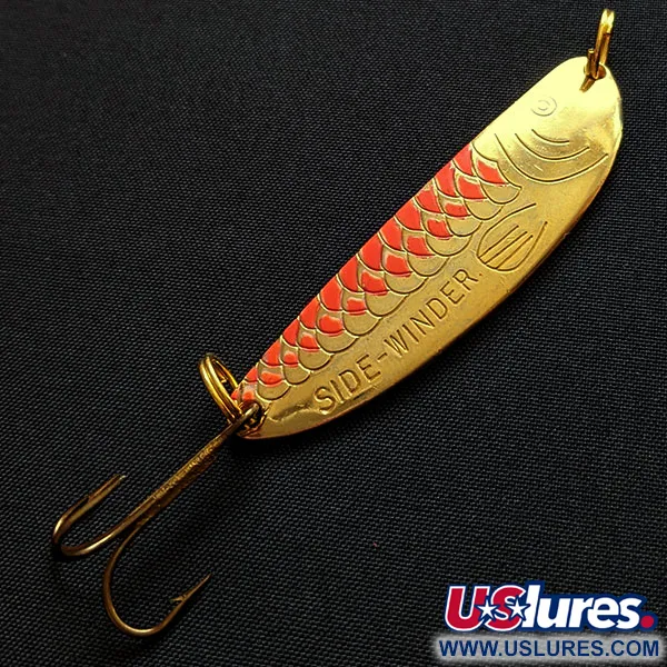 Vintage Acme Side-Winder, 1/3oz gold/orange fishing spoon #18315