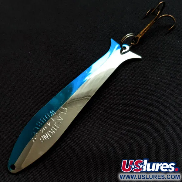 Vintage Acme Flash-King Wobbler, 1/4oz nickel/blue fishing spoon #18316