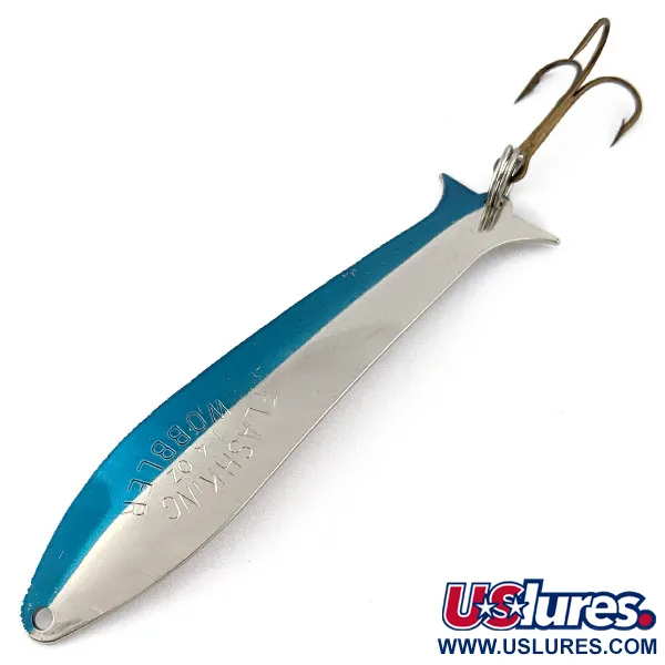 Vintage Acme Flash-King Wobbler, 1/4oz nickel/blue fishing spoon #18316
