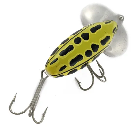 Vintage Fred Arbogast Seein's Believin' yellow leopard  frog (1970s), 1/2oz yellow leopard  frog fishing lure #18317