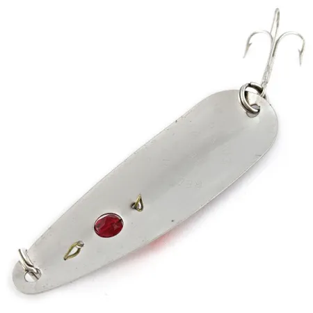 Vintage Red Eye Lures Red Eye Evil Eye, 2/5oz nickel/orange/red eye fishing spoon #18332