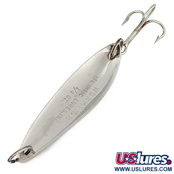 Vintage Atlantic Lures Wormfish, 1/4oz nickel fishing spoon #18334