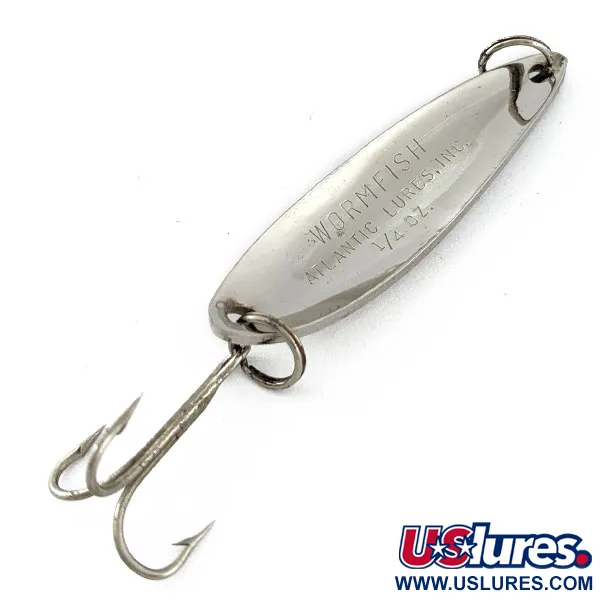 Vintage Atlantic Lures Wormfish, 1/4oz nickel fishing spoon #18339