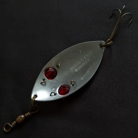 Vintage Lanes Tackle & Bait Lane's Spark-l-eyed wobbler, 1oz nickel/red eyes fishing spoon #18372