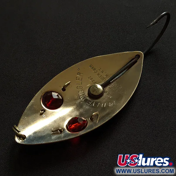 Vintage Hofschneider Red Eye Wiggler Weedless, 1oz gold/red eyes fishing spoon #18377
