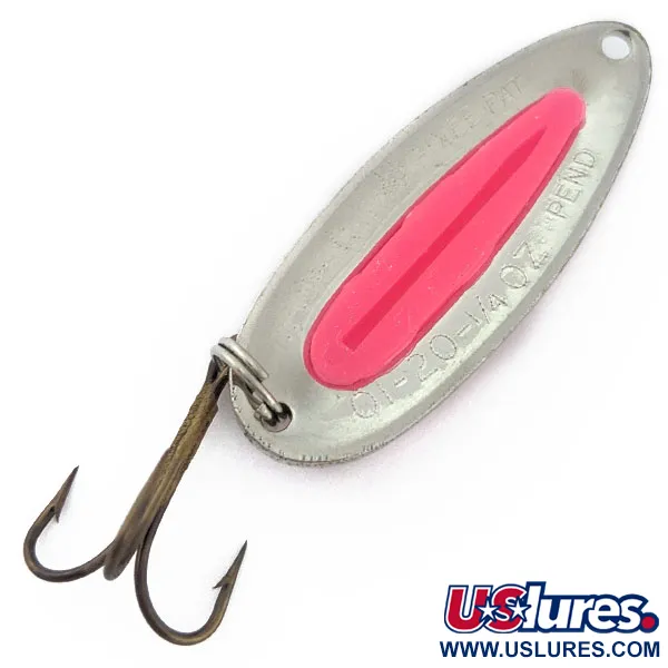Vintage Blue Fox Pixee UV, 1/4oz hammered nickel/pink fishing spoon #18396