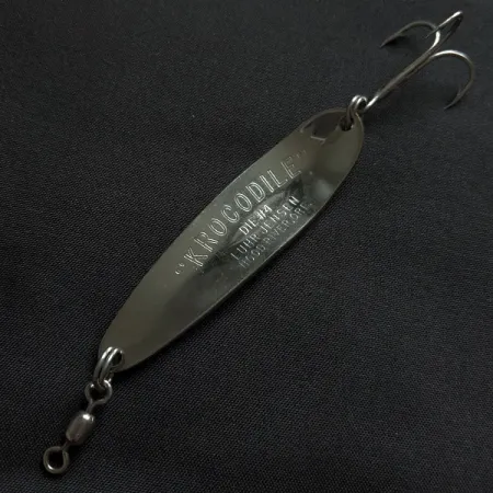 Vintage Luhr Jensen Krocodile #4, 1/2oz nickel/blue fishing spoon #18412