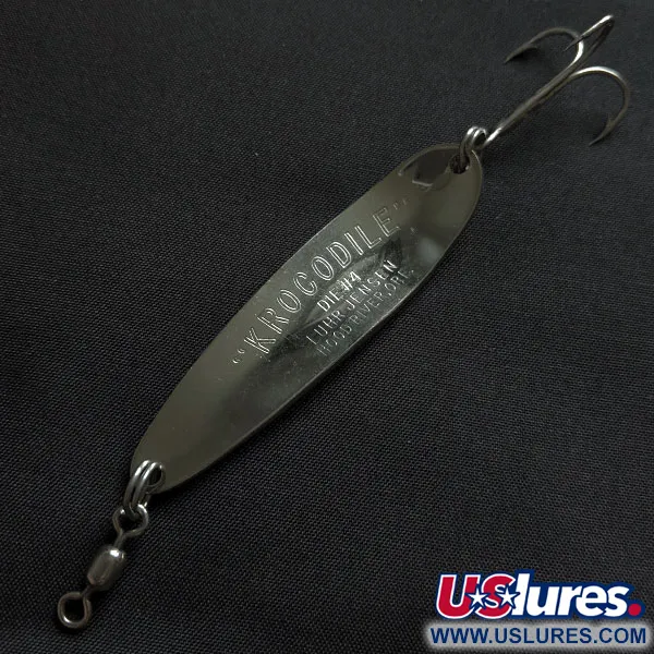 Vintage Luhr Jensen Krocodile #4, 1/2oz nickel/blue fishing spoon #18412