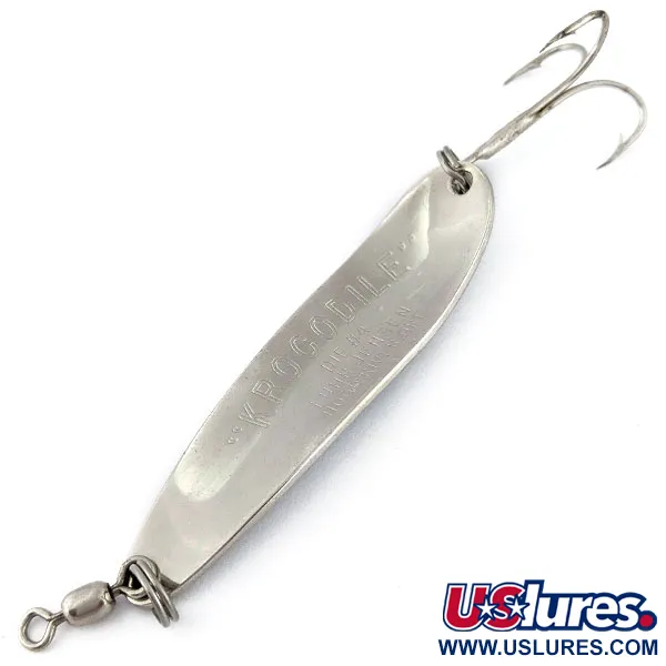 Vintage Luhr Jensen Krocodile #4, 1/2oz nickel/blue fishing spoon #18412