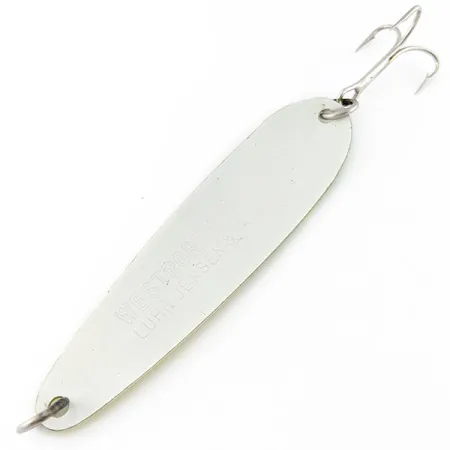 Vintage Luhr Jensen Westport Wobbler, 1/2oz yellow/green/white fishing spoon #18443