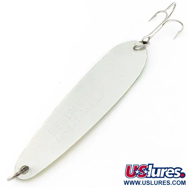 Vintage Luhr Jensen Westport Wobbler, 1/2oz yellow/green/white fishing spoon #18443