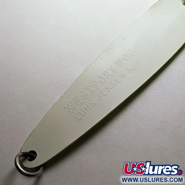 Vintage Luhr Jensen Westport Wobbler, 1/2oz yellow/green/white fishing spoon #18443