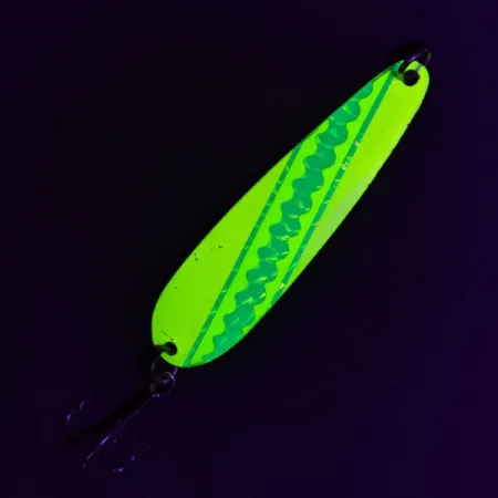 Vintage Luhr Jensen Westport Wobbler, 1/2oz yellow/green/white fishing spoon #18443