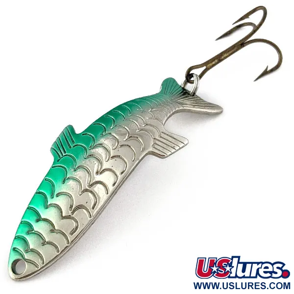 Vintage Acme Phoebe, 1/4oz nickel/green fishing spoon #18453