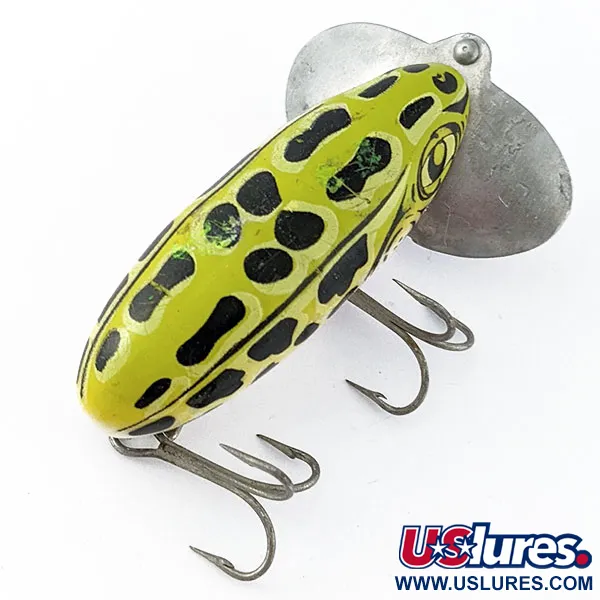 Vintage   Fred Arbogast Seein's Believin' green leopard frog (1970s), 1/3oz green  leopard frog fishing lure #18477