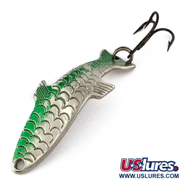 Vintage Acme Phoebe, 1/8oz nickel/green fishing spoon #18492