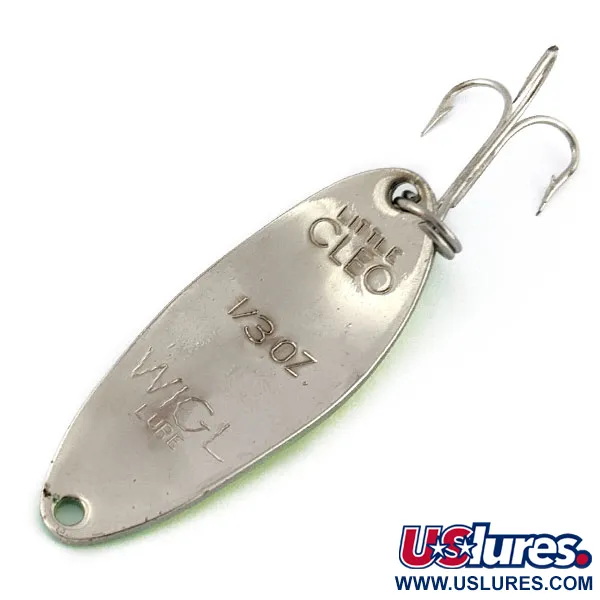 Vintage Acme Little Cleo, 1/3oz yellow/green/nickel fishing spoon #18501