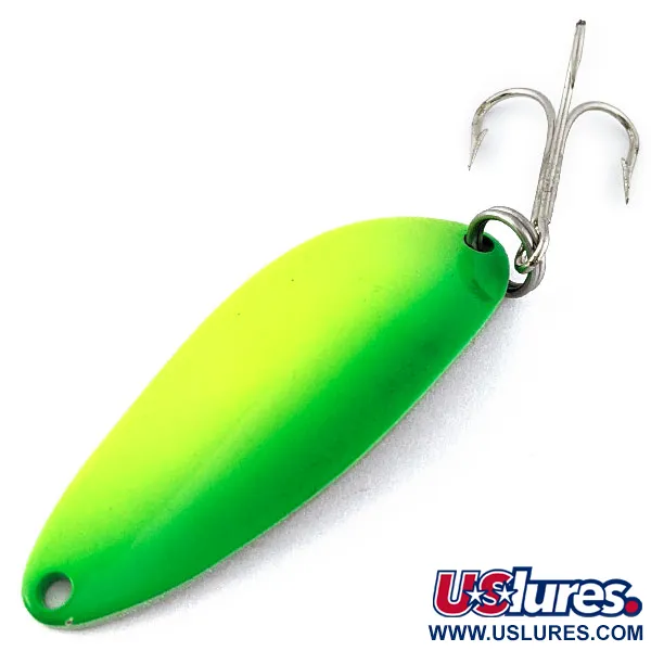 Vintage Acme Little Cleo, 1/3oz yellow/green/nickel fishing spoon #18501