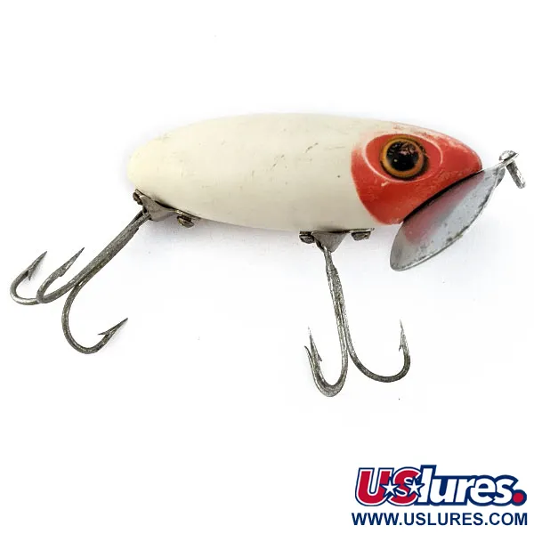 Vintage   Fred Arbogast Jitterbug Early Bug Eye​ (1960s), 1/2oz red white fishing lure #18504