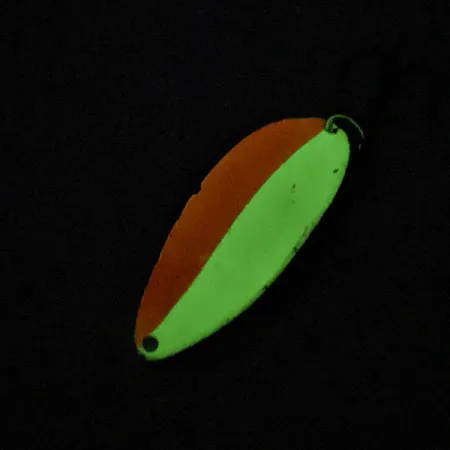 Vintage Seneca Little Cleo (Hula Girl) Glow, 1/2oz nickel/orange/white Glow fishing spoon #18538