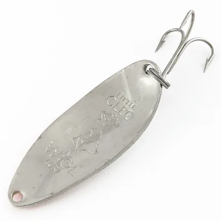 Vintage Seneca Little Cleo (Hula Girl), 1/2oz white pearl/orange/nickel fishing spoon #18564