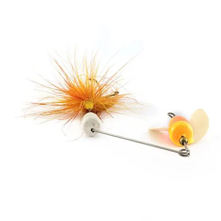 Vintage Yakima Bait Worden’s Spin N Glo Buzz Tail, 3/16oz white/orange spinning lure #18589