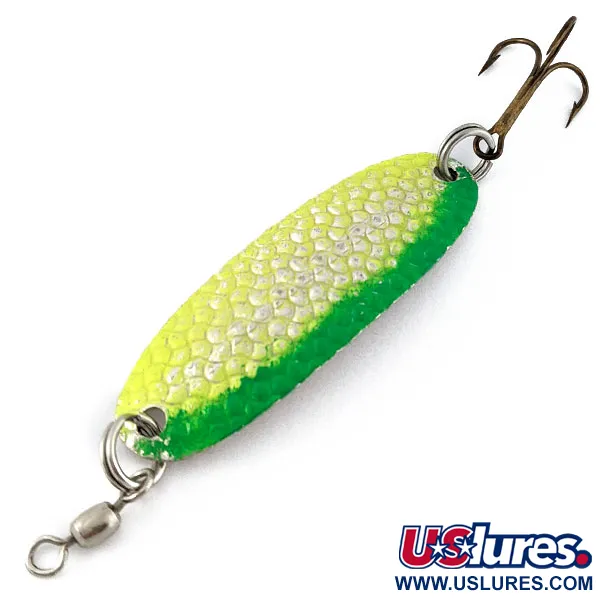Vintage Williams Wabler W40, 1/4oz silver/yellow/green fishing spoon #18692