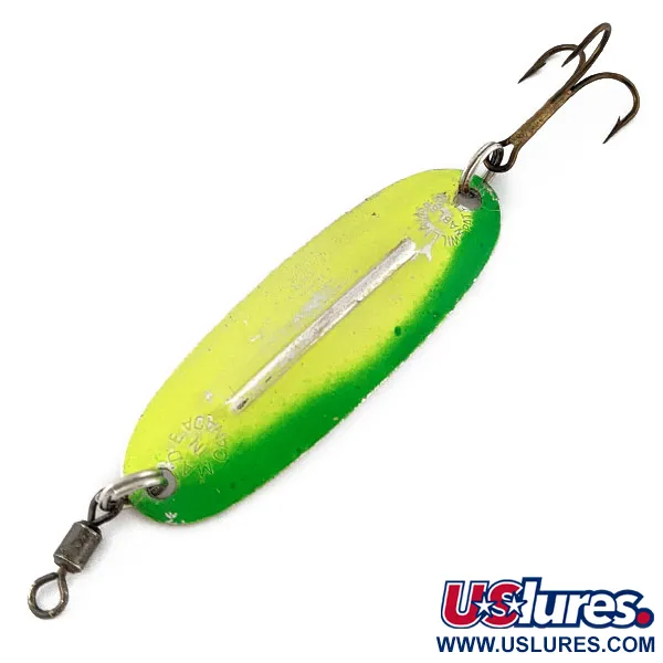 Vintage Williams Wabler W40, 1/4oz nickel/yellow/green fishing spoon #18736