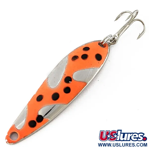 Vintage Acme Fiord Spoon, 1/4oz nickel/orange UV fishing spoon #18740