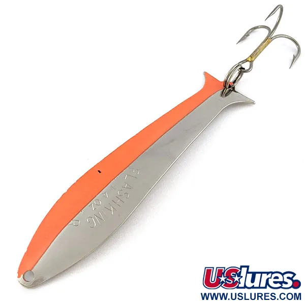 Vintage Acme Flash-King Wobbler, 1/4oz nickel/orange fishing spoon #18744