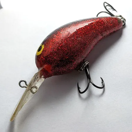 Vintage Norman Deep Baby N, 1/4oz red glitter fishing lure #18757