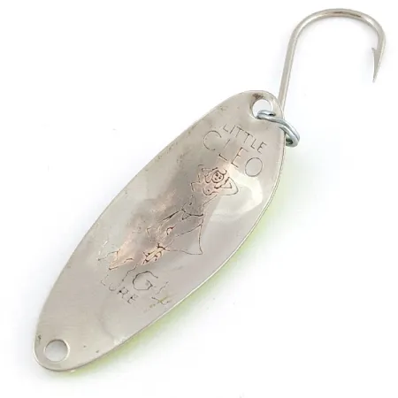 Vintage Seneca Flutter Cleo (Hula Girl), 1/8oz nickel/green UV fishing spoon #18772