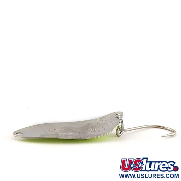 Vintage Seneca Flutter Cleo (Hula Girl), 1/8oz nickel/green UV fishing spoon #18772